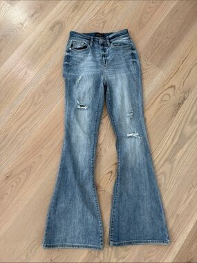 Judy Blue Faded Blue Distressed Flare Jeans